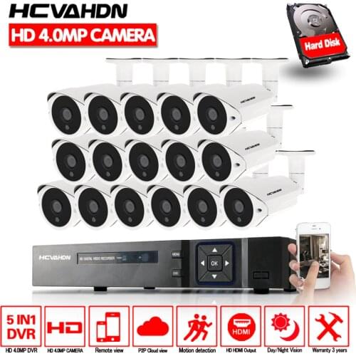 HCVAHDN HD Home CCTV System 16CH 5MP NVR 4MP AHD DVR HD CCTV 4.0mp AHD Camera Home Security System Max 6TB HDD Outdoor Kits