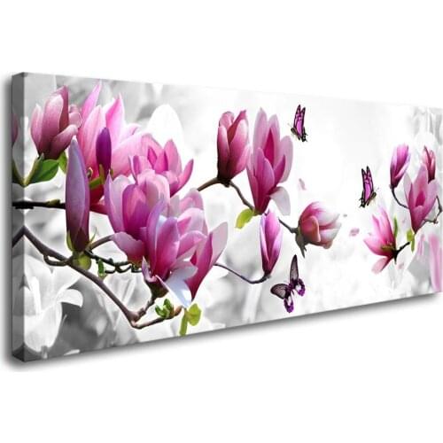 New Arrival 5d Diamond painting Larger Pink Flower and Butterfly Stretched Puzzle Pictures Diamond Mosaic Christmas Gift