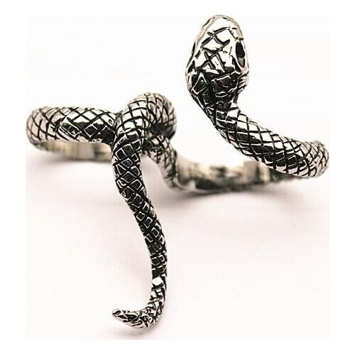 New Fashion Punk Antique Silver Color Alloy Double Fingers Snake Rings Charming Animal Rings Hip Hop Jewelry Accessory Gift