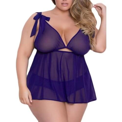 Sexy Lingerie Manufacturer Wholesale European And American Sling One-Piece Underwear &Pants Set Black Blue 3XL-5XL Sleepwear