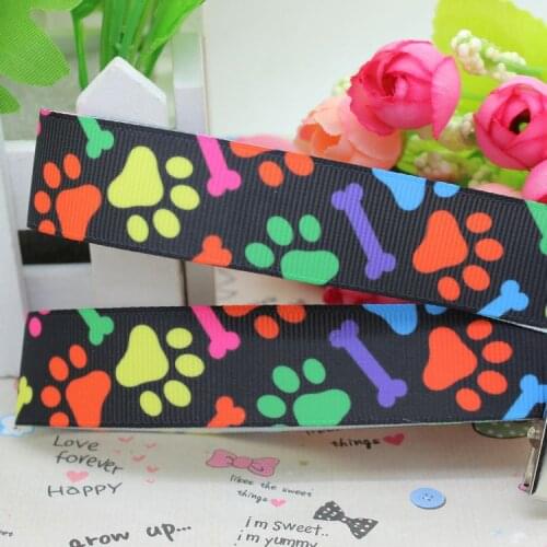 DHK 7/8'' 5yards dog paw bone printed grosgrain ribbon hair bow diy party decoration OEM Wholesale 22mm E692