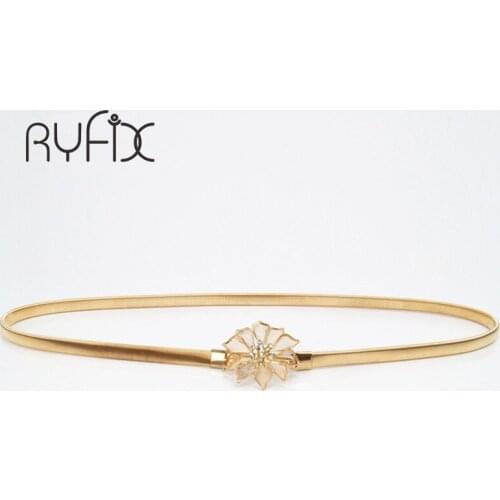 Fashion Stylish Metal Golden flower Chain Belt Womens Waist Elasticity Waistband elastic belt for girls clothing BL60 2021