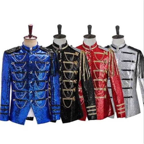 Men Sequin Steampunk Victorian Vintage Coat King Prince Costume Military Jacket Singer Pop Blazer Outfit For Men Plus Size XXXL