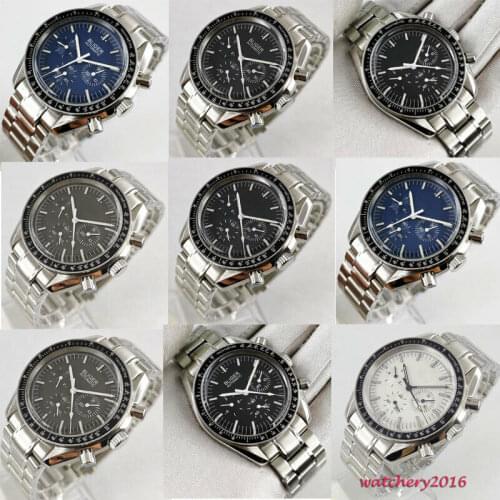 40mm bliger black steril dial week indicator multifunction automatic mens watch