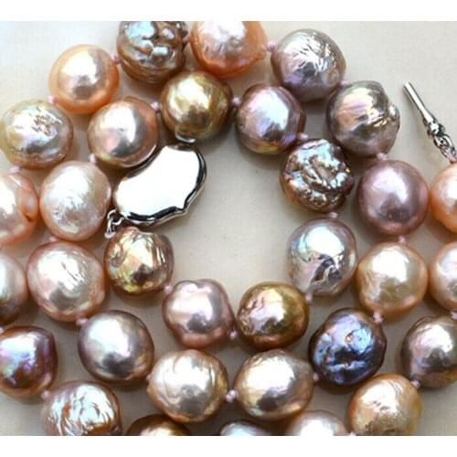 Natural 12-13mm Pink purple Reborn Baroque Edison Pearl Knot Necklace 18" A 925