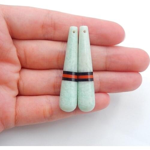Natural Stone Amazonite,Obsidian,Red river jasper Cambination Intarsia earrings Bead,43x9mm,8.9g