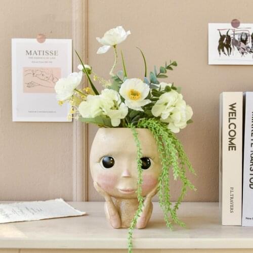 New INS Home Decor Cute Girls Face Head Flower Planter Succulent Plant Flower Flowerpot Decoractive Bedroom Office Sculptures