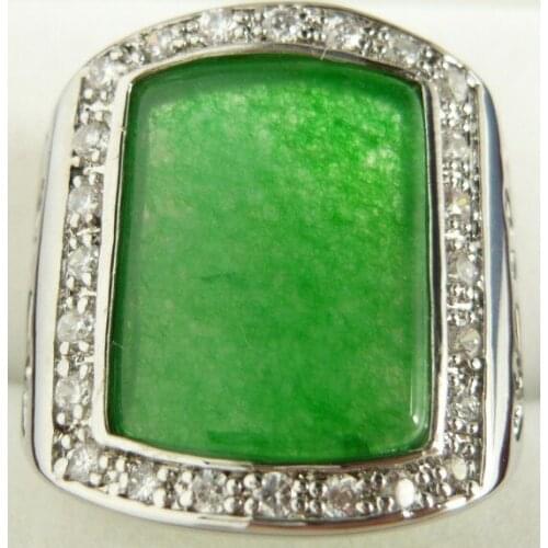 Wholesale nice mans silver plated green Natural jade ring(#9.10.11)