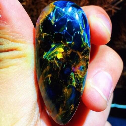 Natural Pietersite Necklace Pendant Jewelry Accessories Blue Background Yellow Pattern Bright Light Charming Unisex