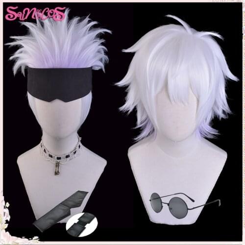 Gojo Satoru Cosplay Wigs Jujutsu Kaisen Anime Eye Patch Heat Resistant Synthetic Hair glasses Free wig Cap