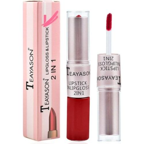 TEAYASON 2-in-1 Lipstick Double-Head Non-stick Cup Matte Lip Gloss Waterproof Lasting Bean Paste Color Makeup Lipstics TSLM1