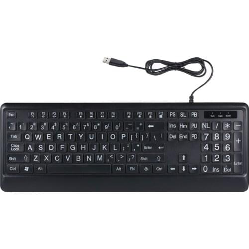 Tri-Color Backlit USB Interface Large Print Wired Keyboard