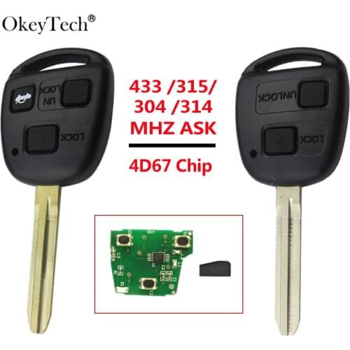 Okeyetch 2/3Button 433 /315/304 /314mhz 4D67Chip Replacement Remote Car Key For Toyota Avensis Kluger Prado120 Tarago RAV4
