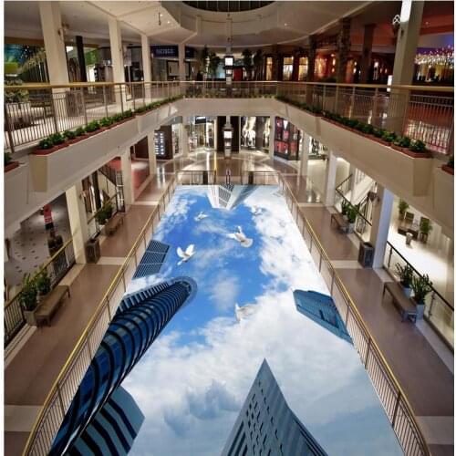 Custom 3D Painting Floor Wallpaper PVC Adhesive Sky Building City 3D Flooring Modern Custom Floor Mural 3D Floor