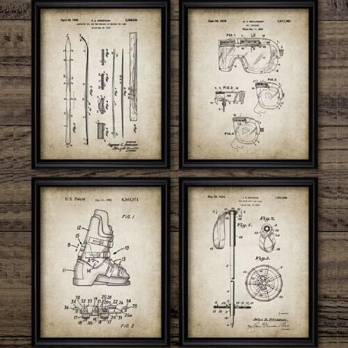 Retro Poster Ski Patent Canvas Prints Home Decor Vintage Ski Sport Canvas Painting Wall Art Picture for Living Room Decoration