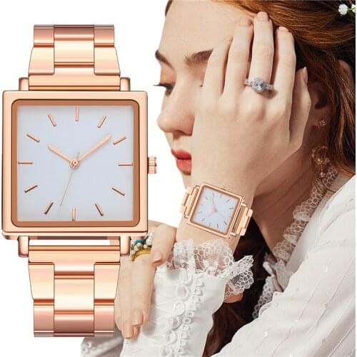 Luxury Fashion Women Watches Square Case Shape Dial Stainless Steel Wristwatch Ladies Clock Gift Reloj Mujer Zegarek Damski