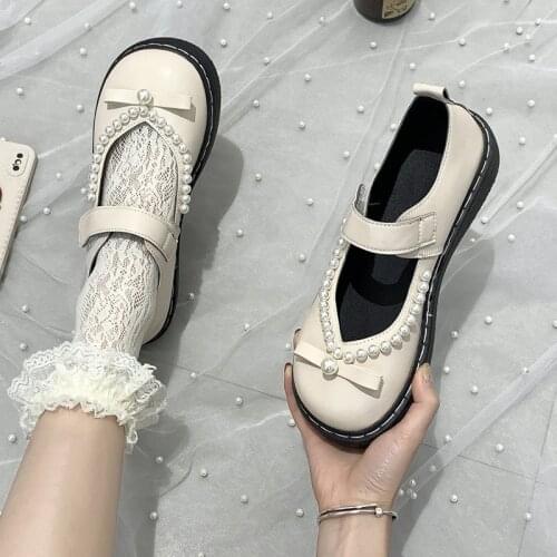 Pu Leather Loli Shoes Womens British Style Summer 2021 New Pearl Japanese Jk Uniform Soft Girl Lolita Anime Cosplay Harajuku