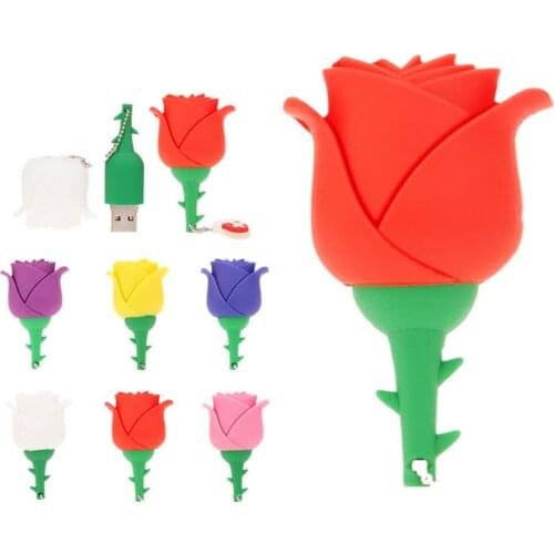 Cartoons Rose Flower Pendrive 128GB 64GB Pen Drive 32GB Silica Gel Cle Usb Flash Drives 16GB 8GB 4GB Memoria Usb Stick Disk Gift