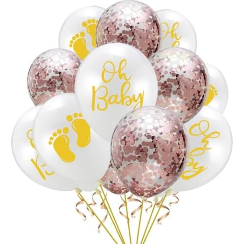 15Pcs Oh Baby Latex Balloon Rose Gold Confetti Balloon Baby Shower Party Decoration Gender Revealing Party Supplies BR08