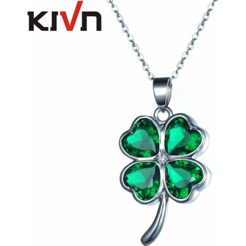 KIVN Jewelry Lucky Four Leaf Clover Green Cubic Zirconia Womens Girls Bridal Wedding Necklaces Birthday Gifts 10pcs Wholesale