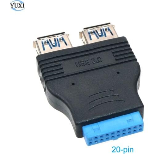 YuXi Dual Port USB 3.0 to Motherboard Mainboard Internal 20pin Header Adapter 20-pins to 2 USB A Female