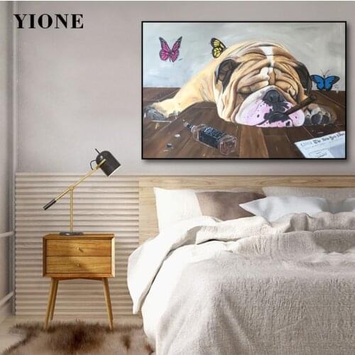 Funny French Bulldog Drunk Sleeping Dog Canvas Poster Custom Animal Pet Wall Art Painting Prints Picture for Living Room Decor