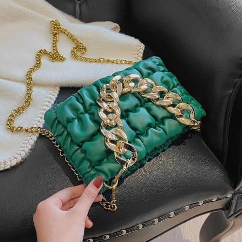 Thick Chain Small Soft PU Leather Women Crossbody Shoulder Bag 2021 Winter Fashion Travel Handbags and Purses Green Blue Black