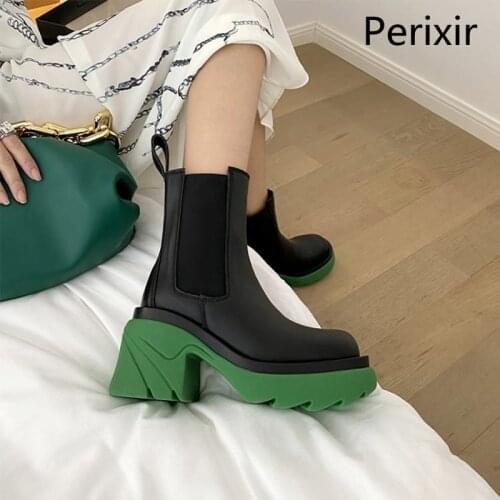 Perixir Women Ankle Chelsae Boots 2022 New Flash Color Block Heel Round Toe Side Elastic Band Footwear Ladies Martin Booties