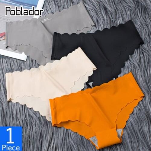 Poblador Sexy Womens Silk Sport Panties Underwear Seamless Soild Briefs Low Waist Female Ruffle Panty Comfortable Lady Lingerie