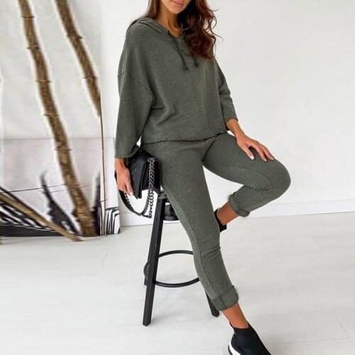 Women Pullover Hooded Full Sleeve Top High Waist Pants Suit Casual Pure Color Loose Matching Suit Fall Retro Fashion Streetwear