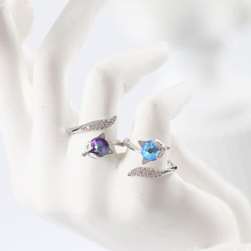 LANFLORA new fashion fox crystal ring women open ring for birthday party gift foreign trade bulk wholesale ring