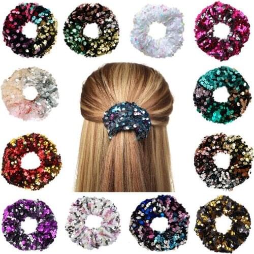 100pcs/lot DIY Two-tone Mermaid Flip Side Hair Bands Fish Scales Big Sequins Rubber Bands Hair Styling Tools Accessory HA1787