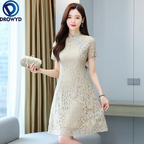 2021 Beach Mini Dress for Women Summer Fashion Short Sleeve O-neck Bodycon Apricot Lace Dress Elegant Boho Party Dress Vestidos