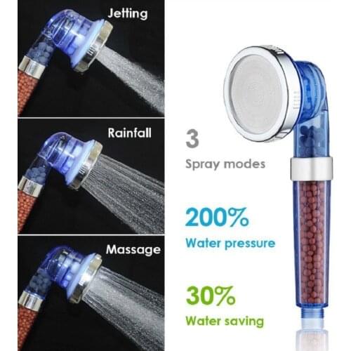 3-Function SPA Shower Head Stop Switch Bathroom Water Saving Spray Nozzle ABS Anion Filter High Pressure Showerhead