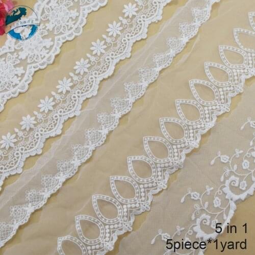 5pieces*1yard cotton embroidery lace french lace ribbon fabric guipure diy trims warp knitting wedding sewing Accessories#4043
