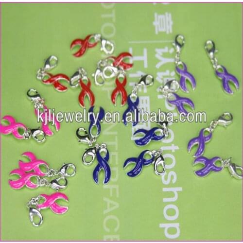Free ship! 80pcs Top Quality mixed color ribbon pendant breast cancer awareness sign connector