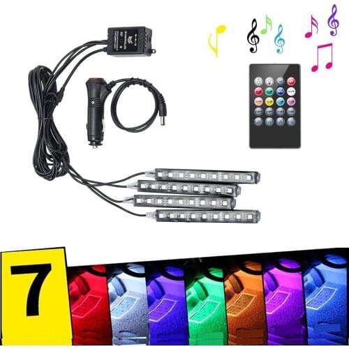 Wireless Remote Music Voice Control Colorful 9 LED Car Interior Light RGB Neon DC12V