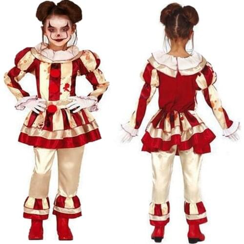 Circus Clown Pennywise Costume Cosplay Girls droll Joker Carnival Halloween Carnival Kids Carnival play Party Dress Female
