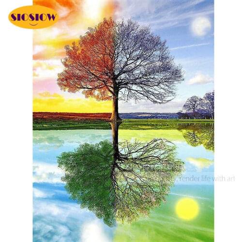 Diy Diamond Painting Full Square Scenery Diamond Embroidery Tree Of Four Seasons Picture Rhinestones Mosaic Crystal Home Decor