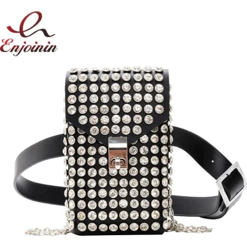 Black White Luxury Designer Fanny Pack for Women Rhinestone Waist Chest Bag Money Phone Pouch Fashion Ladies Belt Bags Purses