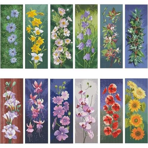 Long elegant flower patterns counted 11CT 14CT 18CT DIY Cross Stitch Sets wholesale Cross-stitch Kits Embroidery Needlework