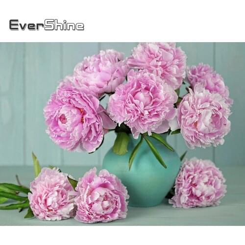 EverShine Diamond Painting Peony Cross Stitch Diamond Embroidery Flowers Rhinestones Art Mosaic Kts Handmade Gift Home Decor