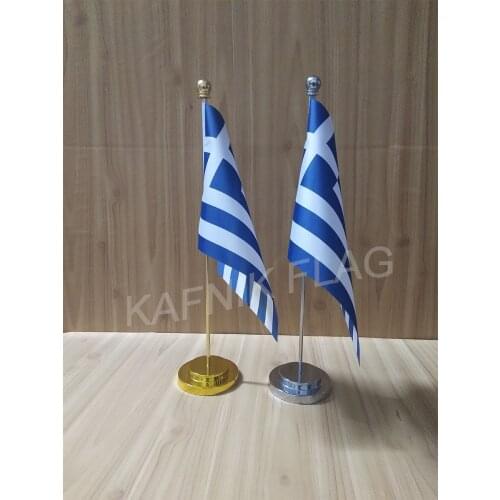 KAFNIK,Greek Office table desk flag with gold or silver metal flagpole base 14*21cm country flag free shipping