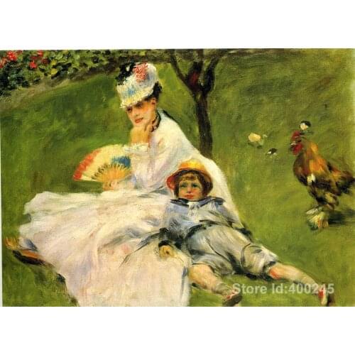 Paintings by Pierre Auguste Renoir Camille Monet & Her Son Jean in the Garden at Argenteuil Handmade art on canvas High quality