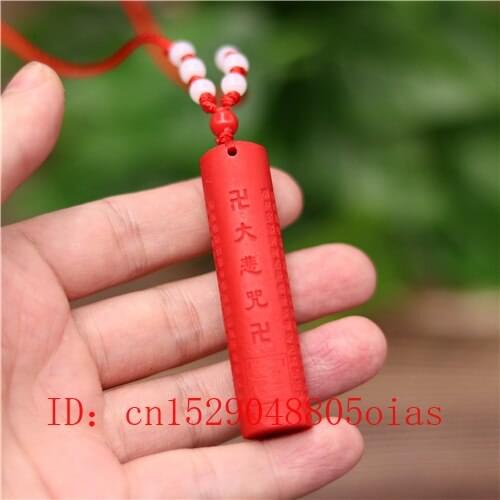 Scripture Pendant Necklace Chinese Natural Red Organic Cinnabar Buddhism Amulet Charm Jewellery Fashion Woman Gifts