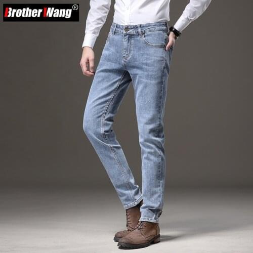 2021 Autumn New Mens Light-colored Slim-fit Stretch Jeans Business Fashion Skinny Denim Pants Male Brand Trousers 4 Colors