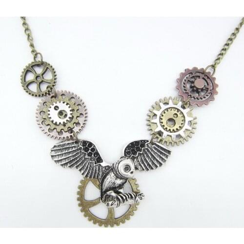 The original Unique Design Cool Owl With Different Gears Vintage DIY Steampunk Necklace