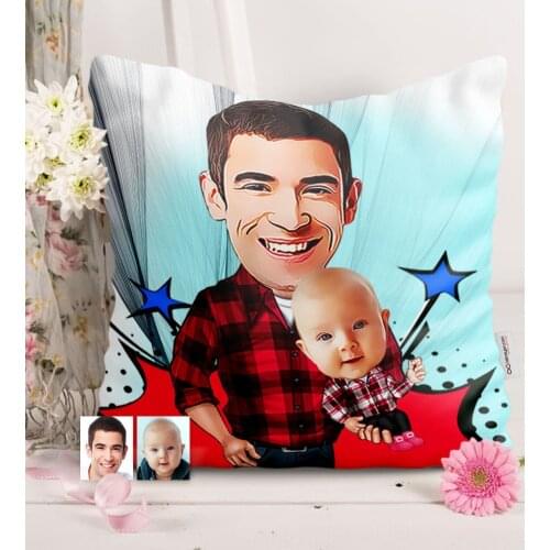 Personalized Father Son Caricature Of Satin pillow-3