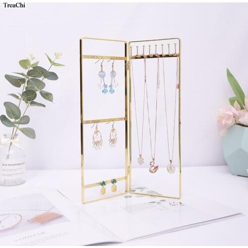 Golden Simple Screen Jewelry Stand Light Luxury Style Earrings Necklace Storage Bracelet Jewelry Display Stand Jewlery Organizer