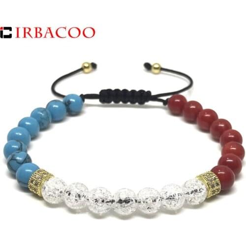 IRBACOO Luxury Men Women Bracelet 6mm Natural Stone With Double Tube Gold Charm Macrame Bracelet For Mens Or Womens Gift